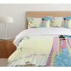 Ambesonne Heart Duvet Cover Sets, Repetitive Romantic Plaid Motif Hearts Valentines, Bedding Set with 2 Duvet Covers & 4 Pillowcases, 2 Pack King Size, Champagne Multicolor(Deep Sky Blue Multicolor)