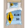 Ambesonne Heart Duvet Cover Sets, Repetitive Romantic Plaid Motif Hearts Valentines, Bedding Set with 2 Duvet Covers & 4 Pillowcases, 2 Pack King Size, Champagne Multicolor(Earth Yellow Sky Blue)