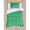 Ambesonne Heart Duvet Cover Sets, Repetitive Romantic Plaid Motif Hearts Valentines, Bedding Set with 2 Duvet Covers & 4 Pillowcases, 2 Pack King Size, Champagne Multicolor(Seafoam Mustard)