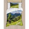 Ambesonne Heart Duvet Cover Sets, Repetitive Romantic Plaid Motif Hearts Valentines, Bedding Set with 2 Duvet Covers & 4 Pillowcases, 2 Pack King Size, Champagne Multicolor(Yellow Green Blue)