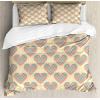 Ambesonne Heart Duvet Cover Sets, Repetitive Romantic Plaid Motif Hearts Valentines, Bedding Set with 2 Duvet Covers & 4 Pillowcases, 2 Pack King Size, Champagne Multicolor(Champagne Multicolor)