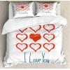 Ambesonne I Love You More Duvet Cover Sets, Pink Rats with Tangled Tails Forming a Heart Valentines, Bedding Set with 2 Duvet Covers & 4 Pillowcases, 2 Pack Queen Size, Pale Pink Cocoa Yellow(Vermilion Teal White)