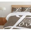 Ambesonne I Love You More Duvet Cover Sets, Pink Rats with Tangled Tails Forming a Heart Valentines, Bedding Set with 2 Duvet Covers & 4 Pillowcases, 2 Pack Queen Size, Pale Pink Cocoa Yellow(Brown White Pale Brown)