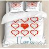 Ambesonne I Love You More Duvet Cover Sets, Pink Rats with Tangled Tails Forming a Heart Valentines, Bedding Set with 2 Duvet Covers & 4 Pillowcases, 2 Pack Queen Size, Pale Pink Cocoa Yellow(Vermilion Teal White)