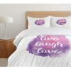 Ambesonne I Love You More Duvet Cover Sets, Pink Rats with Tangled Tails Forming a Heart Valentines, Bedding Set with 2 Duvet Covers & 4 Pillowcases, 2 Pack Queen Size, Pale Pink Cocoa Yellow(Purple Rose)