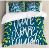 Ambesonne I Love You More Duvet Cover Sets, Pink Rats with Tangled Tails Forming a Heart Valentines, Bedding Set with 2 Duvet Covers & 4 Pillowcases, 2 Pack Queen Size, Pale Pink Cocoa Yellow(Violet Blue White Yellow)