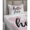 Ambesonne I Love You More Sheet Set, Pink Rats with Tangled Tails Forming a Heart Valentines, Fitted and Flat Sheet with Pillowcases Bedding Accent 4 Piece Set, Full, Pale Pink Cocoa Yellow(Black and Rose)