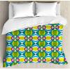 Ambesonne Valentine Duvet Cover Set, Big Little Heart Motifs on Colorful Background with Dots Romance Love Theme, Decorative 3 Piece Bedding Set with 2 Pillow Shams, Queen Size, Pink Green(Lime Green Blue)