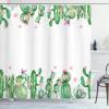 Ambesonne Cactus Shower Curtain, Mexico Style Romantic Tender Blossoms and Barren Heath Natural Vegetation, Cloth Fabric Bathroom Decor Set with Hooks, 69″ W x 75″ L, Green Coral Lavender