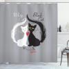 Ambesonne Cat Shower Curtain, Pair of Cats in Love Having Eaten Fish Red Heart Romantic Black and White Kitties, Cloth Fabric Bathroom Decor Set with Hooks, 69″ W x 70″ L, Black White Grey