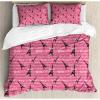 Ambesonne Eiffel Duvet Cover Set, Valentines Day Inspired Pattern with France Paris Oh La La Texts Heart Shapes, Decorative 3 Piece Bedding Set with 2 Pillow Shams, Queen Size, Pink White Black
