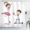 Ambesonne Engagement Party Shower Curtain, Celebration Cartoon of Romantic Couple with Wedding Ring, Cloth Fabric Bathroom Decor Set with Hooks, 69″ W x 70″ L, Pink Blue and White