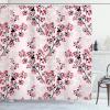 Ambesonne Floral Shower Curtain, Nature Inspired Blush Flowers on Tree Branches Romantic Season Art Design, Cloth Fabric Bathroom Decor Set with Hooks, 69″ W x 70″ L, Rose Ruby Black