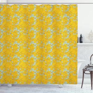 Ambesonne Botanical Shower Curtain, Sketch Style Romantic Spring Bouquet Warm Colored Garden Illustration, Cloth Fabric Bathroom Decor Set with Hooks, 69″ W x 70″ L, Mustard Mint Green