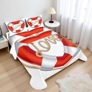 Ambesonne Coastal Sheet Set, Heart Shaped Belt Valentine Love Affection Honeymoon Romantic Theme Art, Fitted and Flat Sheet with Pillowcases Bedding Accent 4 Piece Set, King, Orange White Cream