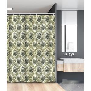 Ambesonne Damask Stall Shower Curtain, Vintage Style Floral Pattern Abstract Romantic Bouquet Greenery Artwork Print, Fabric Bathroom Decor Set with Hooks, 54″ W x 78″ L, Beige Green