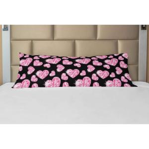 Ambesonne Diamonds Body Pillow Case Cover with Zipper, Romantic Pink Heart Stones on Black Background Valentines Day Theme, Decorative Accent Long Pillowcase, 21″ x 54″, Pale Pink Black