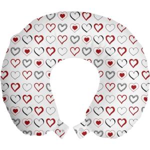 Ambesonne Diamonds Travel Pillow Neck Rest, Romantic Pink Heart Stones on Black Background Valentines Day Theme, Memory Foam Traveling Accessory for Airplane and Car, 12″, Pale Pink Black(Ruby Black White)