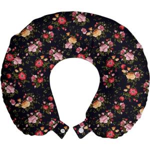 Ambesonne Diamonds Travel Pillow Neck Rest, Romantic Pink Heart Stones on Black Background Valentines Day Theme, Memory Foam Traveling Accessory for Airplane and Car, 12″, Pale Pink Black(Rose Black)