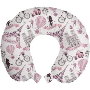 Ambesonne Diamonds Travel Pillow Neck Rest, Romantic Pink Heart Stones on Black Background Valentines Day Theme, Memory Foam Traveling Accessory for Airplane and Car, 12″, Pale Pink Black(Pale Pink)