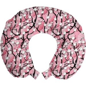 Ambesonne Diamonds Travel Pillow Neck Rest, Romantic Pink Heart Stones on Black Background Valentines Day Theme, Memory Foam Traveling Accessory for Airplane and Car, 12″, Pale Pink Black(Black Pink)