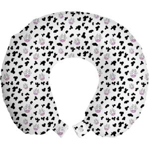 Ambesonne Diamonds Travel Pillow Neck Rest, Romantic Pink Heart Stones on Black Background Valentines Day Theme, Memory Foam Traveling Accessory for Airplane and Car, 12″, Pale Pink Black(Black White Lilac)