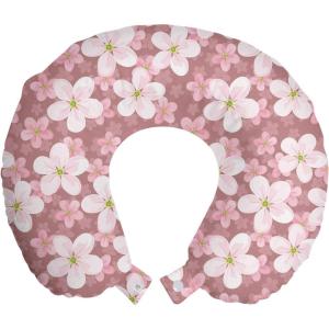 Ambesonne Diamonds Travel Pillow Neck Rest, Romantic Pink Heart Stones on Black Background Valentines Day Theme, Memory Foam Traveling Accessory for Airplane and Car, 12″, Pale Pink Black(Dried Rose White Green)