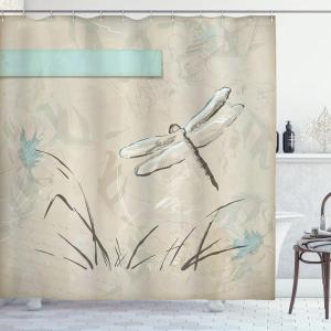Ambesonne Dragonfly Shower Curtain, Romantic Vintage Sketch in Pastel Grass Birthday Grunge Grass Botany Art, Cloth Fabric Bathroom Decor Set with Hooks, 69″ W x 84″ L, Seafoam and Tan