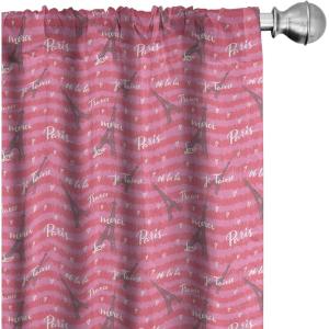 Ambesonne Eiffel Curtains, Valentines Day Inspired Pattern with France Paris Oh La La Texts Heart Shapes, Window Treatments 2 Panel Set for Living Room Bedroom, Pair of – 28″ x 84″, Pink White Black