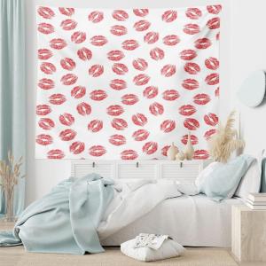 Ambesonne Feminine Tapestry, Pattern of Lipstick Kiss Marks Woman Valentines Wedding Theme Illustration, Fabric Wall Hanging Decor for Bedroom Living Room Dorm, 23″ X 28″, White Red(Brushed Microfiber Fabric)