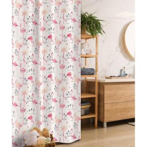 Ambesonne Flamingo Stall Shower Curtain, Flamingos in Vintage Style Illustration Love and Romantic Animals Art Print, Fabric Bathroom Decor Set with Hooks, 36″ W x 72″ L, Beige Pink