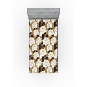Ambesonne Floral Fitted Sheet, Watercolor Repeating Roses Valentine’s Day Theme Vintage Style Art, Decorative Soft Fabric Bedding All-Round Elastic Pocket, Queen Size, Dark Coral Fawn and Sepia(Dark Khaki Charcoal Grey)