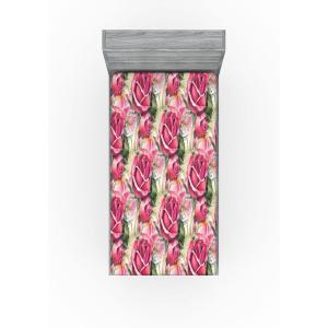 Ambesonne Floral Fitted Sheet, Watercolor Repeating Roses Valentine’s Day Theme Vintage Style Art, Decorative Soft Fabric Bedding All-Round Elastic Pocket, Queen Size, Dark Coral Fawn and Sepia(Pastel Pink and Reseda Green)