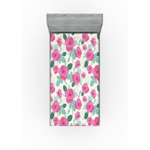 Ambesonne Floral Fitted Sheet, Watercolor Repeating Roses Valentine’s Day Theme Vintage Style Art, Decorative Soft Fabric Bedding All-Round Elastic Pocket, Queen Size, Dark Coral Fawn and Sepia(Pastel Pink Hunter Green)