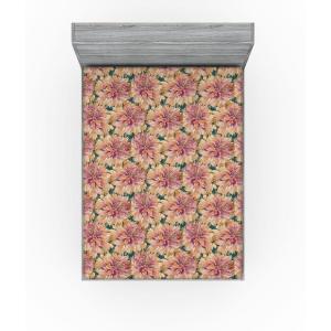 Ambesonne Floral Fitted Sheet, Watercolor Repeating Roses Valentine’s Day Theme Vintage Style Art, Decorative Soft Fabric Bedding All-Round Elastic Pocket, Queen Size, Dark Coral Fawn and Sepia(Pastel Pink Earth Yellow)