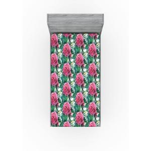 Ambesonne Floral Fitted Sheet, Watercolor Repeating Roses Valentine’s Day Theme Vintage Style Art, Decorative Soft Fabric Bedding All-Round Elastic Pocket, Queen Size, Dark Coral Fawn and Sepia(Pastel Pink and Fern Green)