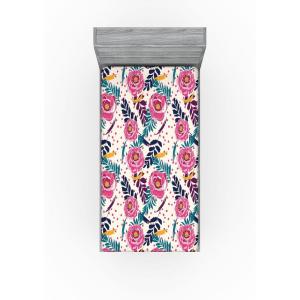 Ambesonne Floral Fitted Sheet, Watercolor Repeating Roses Valentine’s Day Theme Vintage Style Art, Decorative Soft Fabric Bedding All-Round Elastic Pocket, Queen Size, Dark Coral Fawn and Sepia(Dried Rose and Petrol Blue)