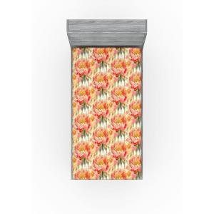 Ambesonne Floral Fitted Sheet, Watercolor Repeating Roses Valentine’s Day Theme Vintage Style Art, Decorative Soft Fabric Bedding All-Round Elastic Pocket, Queen Size, Dark Coral Fawn and Sepia(Scarlet and Green Brown)