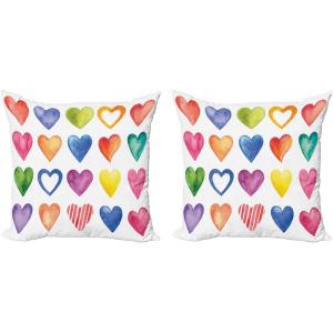 Ambesonne Grunge Decorative Throw Pillow Case Pack of 2, Rainbow Color Heart Shapes Valentine’s Day Design Romantic His and Hers Theme, Couch Bedroom Living Room Cushion Cover, 16″, Red Blue Yellow(18″ x 18″ (Pack of 2))