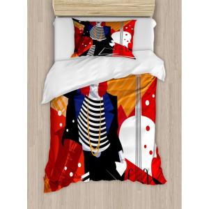 Ambesonne Heart Duvet Cover Sets, Repetitive Romantic Plaid Motif Hearts Valentines, Bedding Set with 2 Duvet Covers & 4 Pillowcases, 2 Pack King Size, Champagne Multicolor(Vermilion Multicolor)