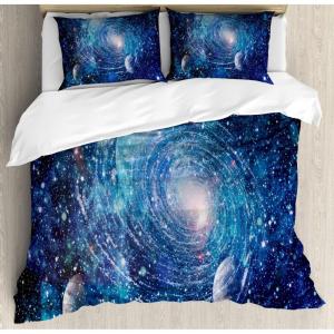 Ambesonne Heart Duvet Cover Sets, Repetitive Romantic Plaid Motif Hearts Valentines, Bedding Set with 2 Duvet Covers & 4 Pillowcases, 2 Pack King Size, Champagne Multicolor(Dark Sky Blue Multicolor)
