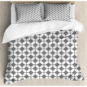 Ambesonne Heart Duvet Cover Sets, Repetitive Romantic Plaid Motif Hearts Valentines, Bedding Set with 2 Duvet Covers & 4 Pillowcases, 2 Pack King Size, Champagne Multicolor(Dimgray White)