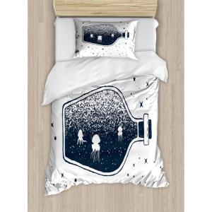 Ambesonne Heart Duvet Cover Sets, Repetitive Romantic Plaid Motif Hearts Valentines, Bedding Set with 2 Duvet Covers & 4 Pillowcases, 2 Pack King Size, Champagne Multicolor(Dark Slate Blue White)