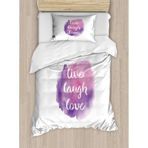 Ambesonne I Love You More Duvet Cover Sets, Pink Rats with Tangled Tails Forming a Heart Valentines, Bedding Set with 2 Duvet Covers & 4 Pillowcases, 2 Pack Queen Size, Pale Pink Cocoa Yellow(Purple Rose)
