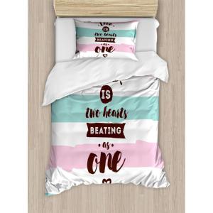 Ambesonne I Love You More Duvet Cover Sets, Pink Rats with Tangled Tails Forming a Heart Valentines, Bedding Set with 2 Duvet Covers & 4 Pillowcases, 2 Pack Queen Size, Pale Pink Cocoa Yellow(Dark Brown Mint Green)