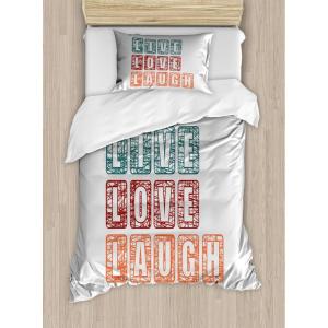 Ambesonne I Love You More Duvet Cover Sets, Pink Rats with Tangled Tails Forming a Heart Valentines, Bedding Set with 2 Duvet Covers & 4 Pillowcases, 2 Pack Queen Size, Pale Pink Cocoa Yellow(Teal Ruby Orange)
