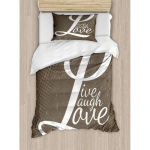 Ambesonne I Love You More Duvet Cover Sets, Pink Rats with Tangled Tails Forming a Heart Valentines, Bedding Set with 2 Duvet Covers & 4 Pillowcases, 2 Pack Queen Size, Pale Pink Cocoa Yellow(Brown White Pale Brown)