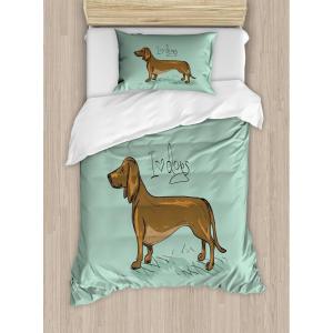 Ambesonne I Love You More Duvet Cover Sets, Pink Rats with Tangled Tails Forming a Heart Valentines, Bedding Set with 2 Duvet Covers & 4 Pillowcases, 2 Pack Queen Size, Pale Pink Cocoa Yellow(Turquoise Brown Black)