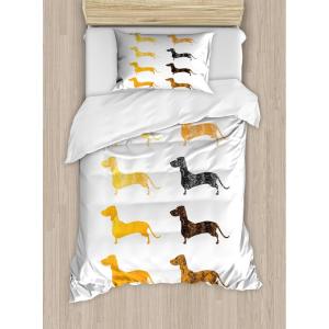 Ambesonne I Love You More Duvet Cover Sets, Pink Rats with Tangled Tails Forming a Heart Valentines, Bedding Set with 2 Duvet Covers & 4 Pillowcases, 2 Pack Queen Size, Pale Pink Cocoa Yellow(Marigold Black Orange)