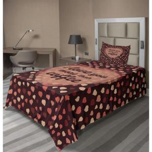 Ambesonne I Love You More Sheet Set, Pink Rats with Tangled Tails Forming a Heart Valentines, Fitted and Flat Sheet with Pillowcases Bedding Accent 4 Piece Set, Full, Pale Pink Cocoa Yellow(Coral Peach Brown)